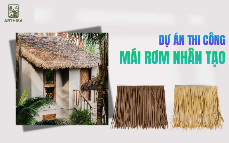 Cổng chào lợp rơm nhân tạo nổi bật tại điểm du lịch