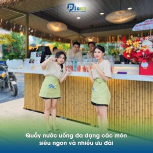Quầy nước trang trí bằng tre nhân tạo đẹp mắt, hiện đại