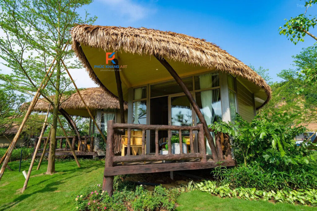 Rơm nhân tạo lợp mái vô cùng hòa hợp thiên nhiên