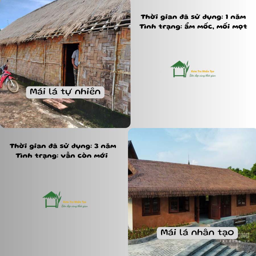 Mái rơm nhựa Tổng kho rơm nhân tạo HCM đã sử dụng được 9 năm tại Resort Phú Quốc