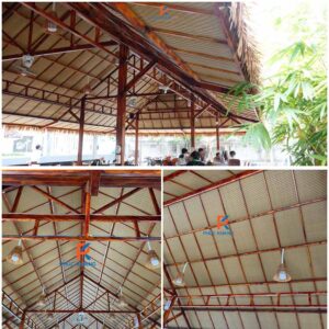 Trần cót ép nhân tạo trang trí nhà hàng phong cách truyền thống.