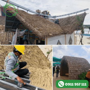 Công tác thi công mái rơm nhân tạo